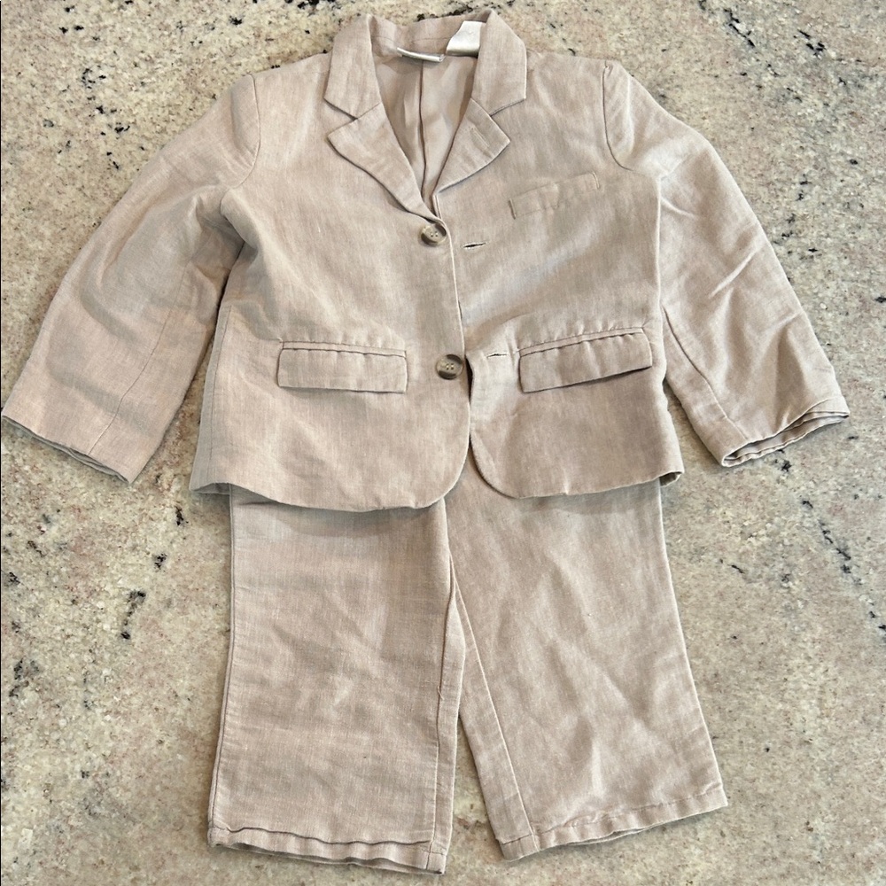 Kids Tan Linen Suit